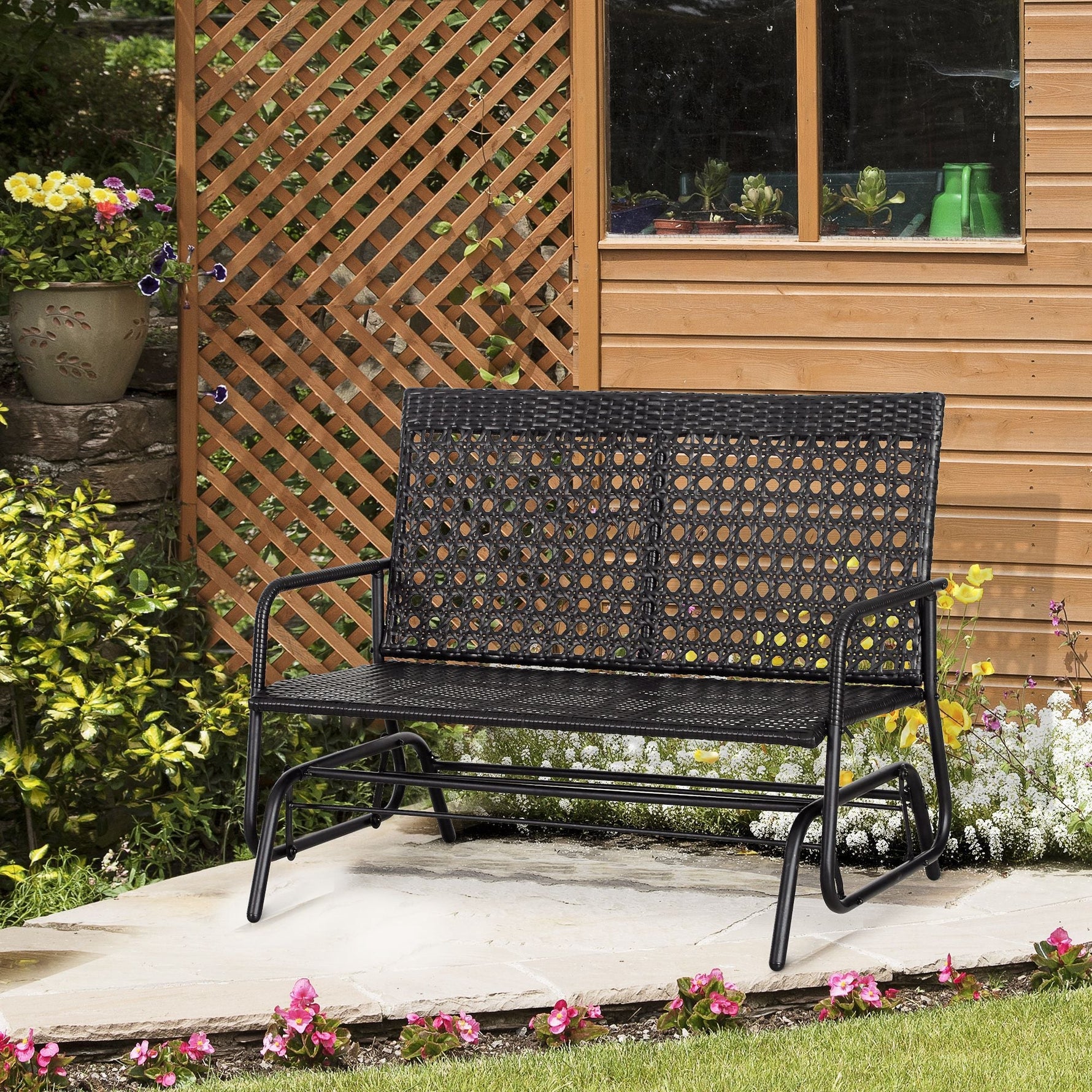 Swing Bench, 2-Seater Garden Swing, Polyrattan