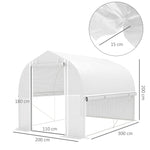 Greenhouse Polytunnel, 3x2x2m, 4 Windows & Door, White
