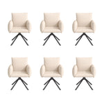 Extendable Dining Table Set with 6 Velvet Chairs and V-Shaped Legs, White and Beige