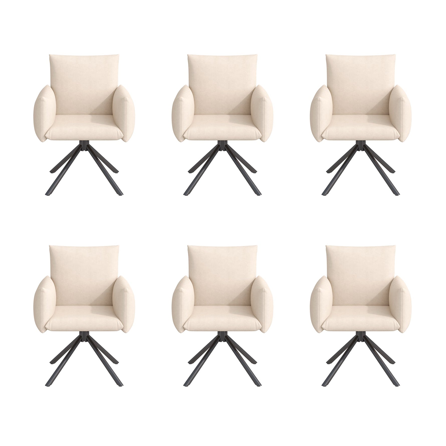 Dining Swivel Armchair Set of 6, Upholstered 360° Metal Legs Lumbar Support - Velvet Beige