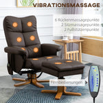 Recliner Chair, Massage TV with Footstool 145° Tilt, 10 Vibration Points, Faux Leather Brown