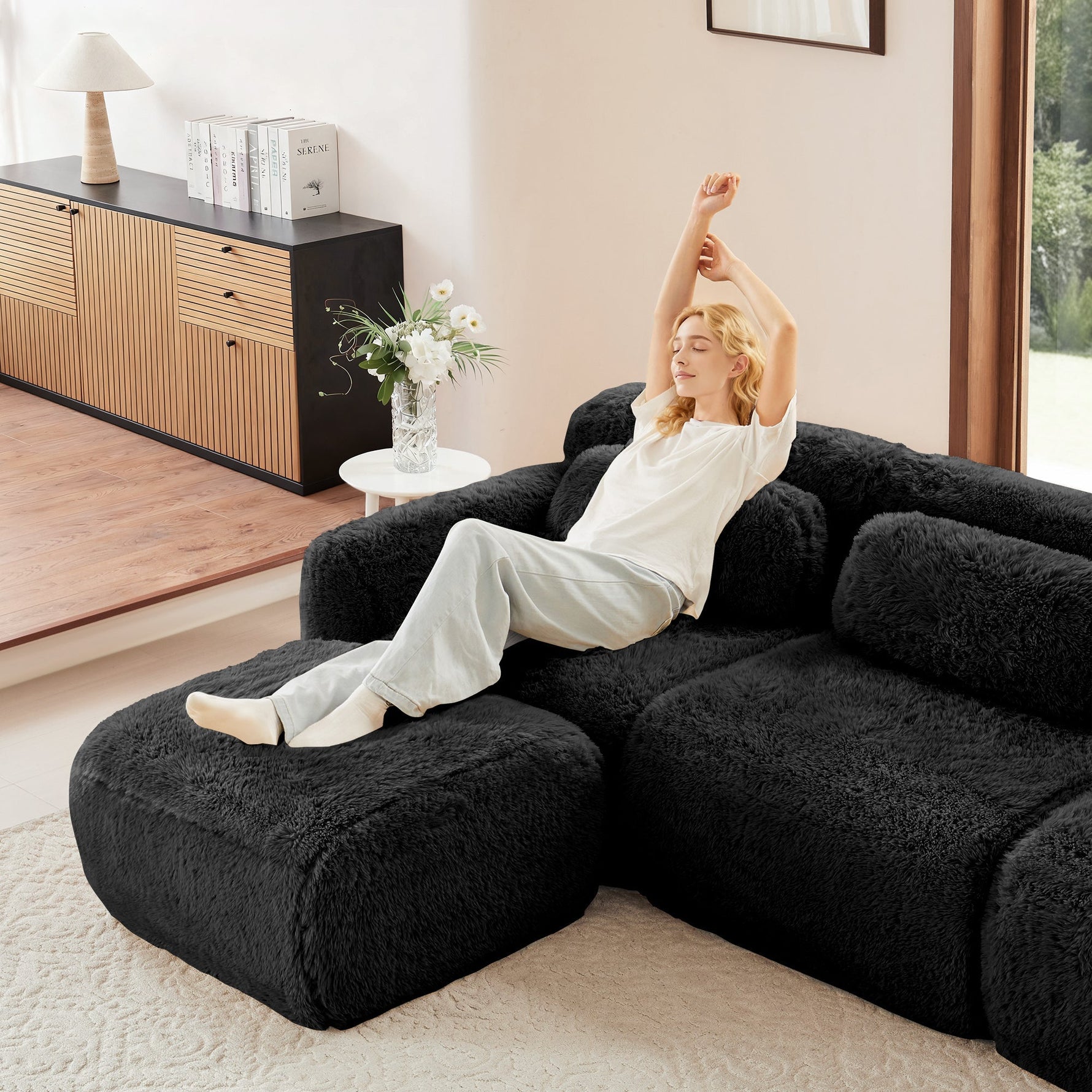 Sofa Bed 3-Seater Hydraulic Chaise Storage USB-C Cup Holders Corduroy