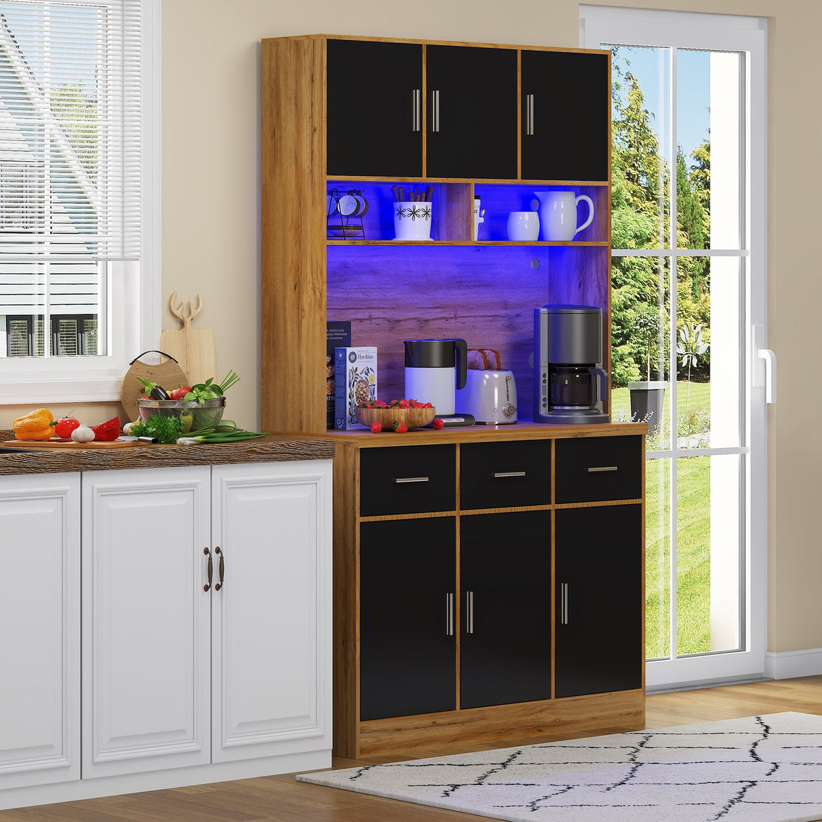Multifunctional Buffet, 100x40x180cm with LED & App Control, Natural-colored/Black PB, MDF