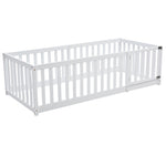 Children's Bed 90x200 Wooden Frame with Railing & Door, White