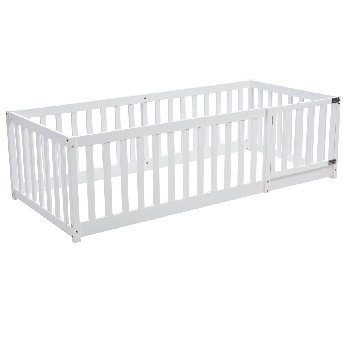 Children's Bed 90x200 Wooden Frame with Railing & Door, White