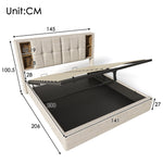 Double Bed, Wireless Charging USB C, Storage, 140x200cm, Wood-Natural Linen