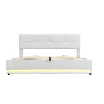 Upholstered Bed 180x200cm Hydraulic Storage LED Faux Leather - White