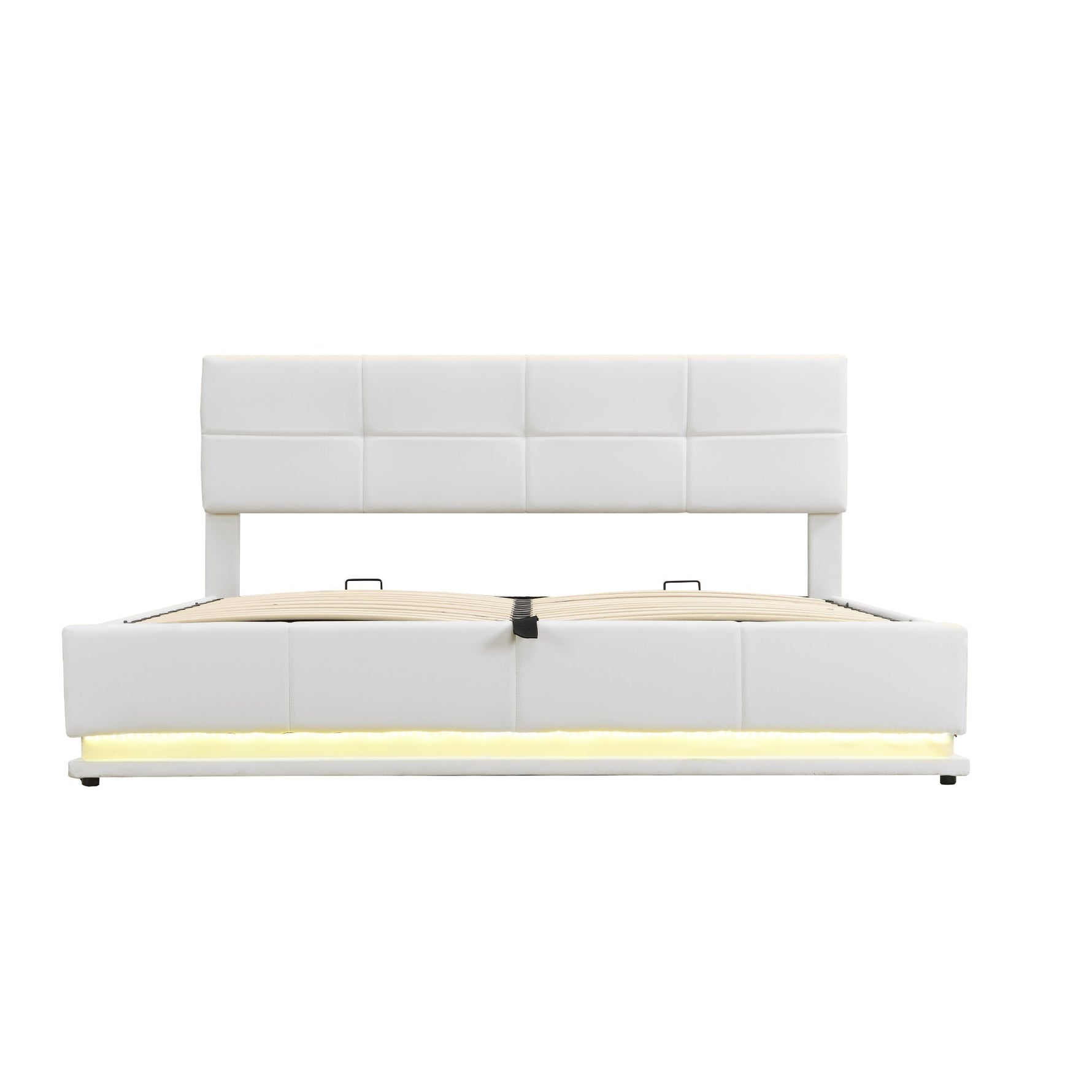 Upholstered Bed 180x200cm Hydraulic Storage LED Faux Leather - White