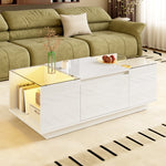 Coffee Table Modern Minimalist 105cm, Storage, LED, Glass Top, 2 Drawers