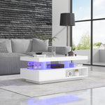 Coffee Table 95x50x42.5 cm with 4 Glass Tops, 2 Drawers, 2 Open Compartments, White High-Gloss