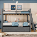 Bunk Bed House Bed 90x200cm Pull-out Bed Ladder and 3 Drawers Grey