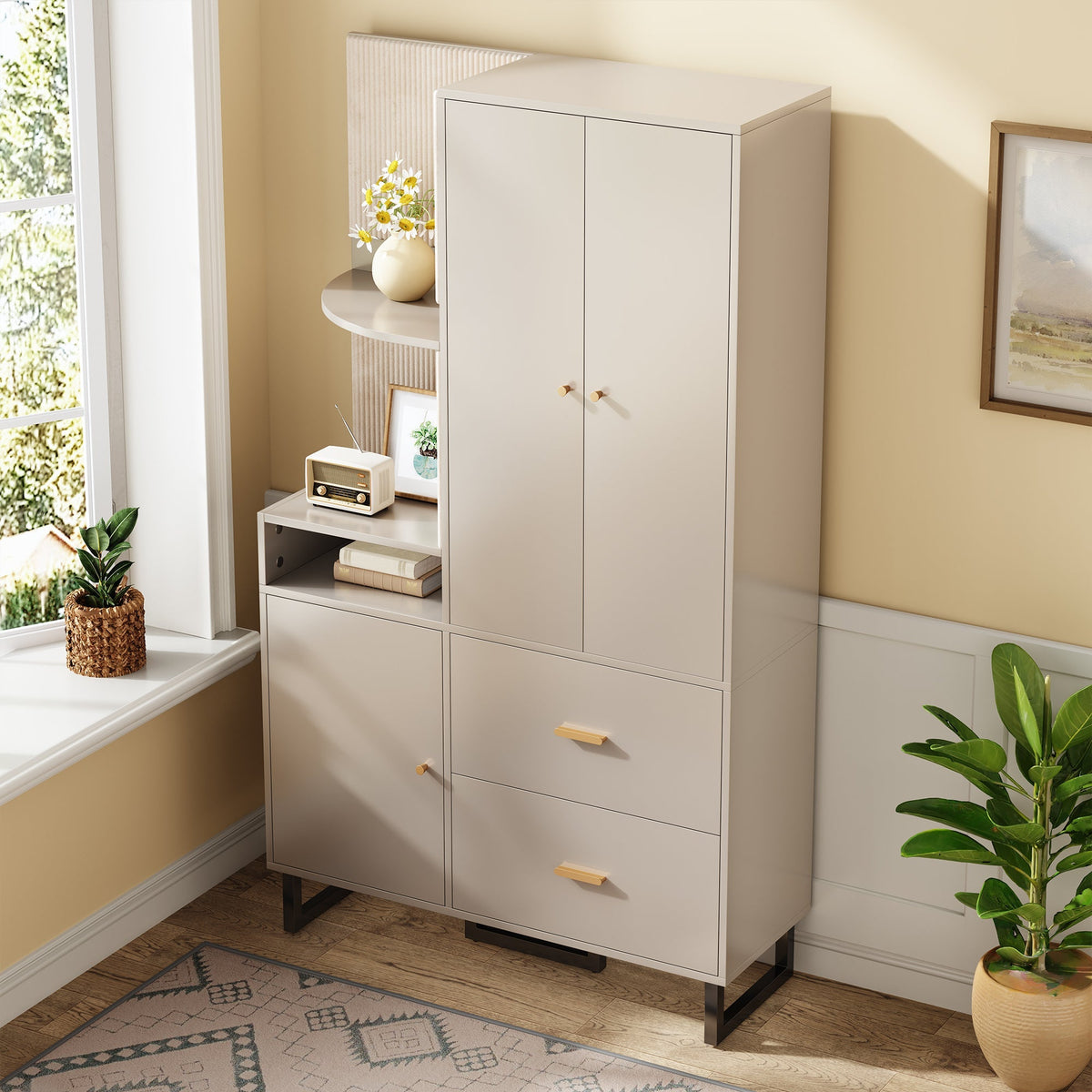Compact Wardrobe, Hallway with Upholstered Panels & Shoe Cupboard, 110x186x38 cm
