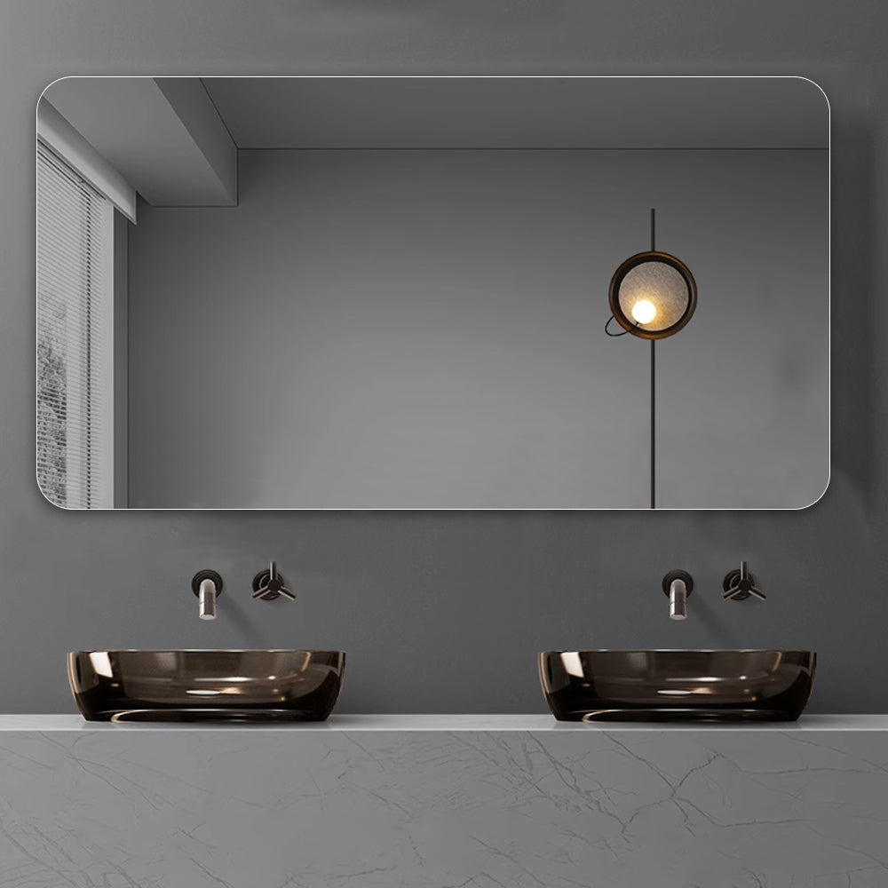 Frameless Bathroom Mirror 90x70 cm, Rounded Corners, Silver Glass