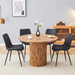 Round Dining Set 100cm Table 4 Faux Leather Chairs - Wood Look/Black