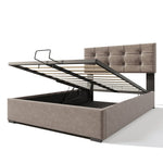 Hydraulic Double Upholstered Bed, 140x200cm with Adjustable Headboard, Metal Slatted Frame, Velvet Light Grey