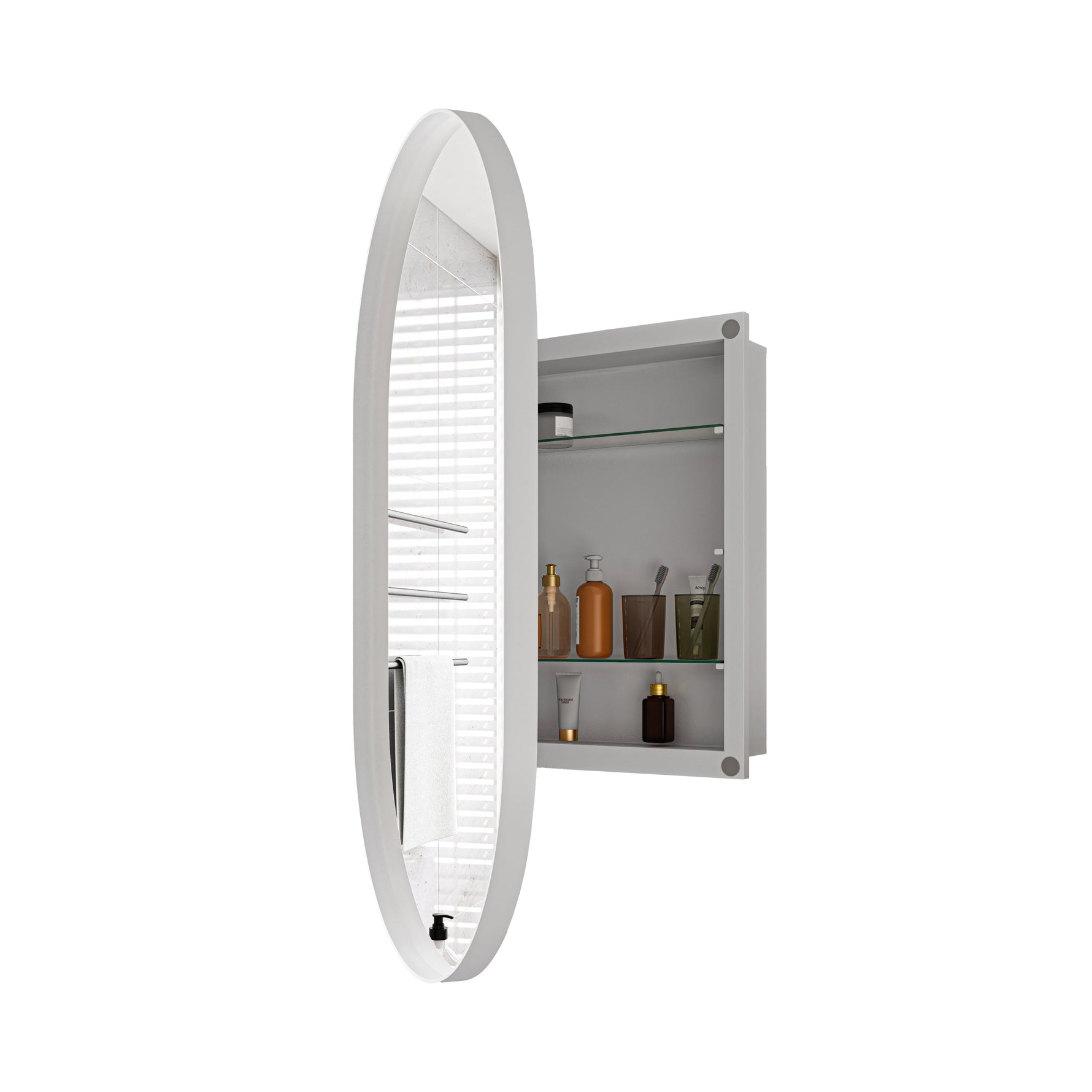 Stylish Oval Mirror Cabinet with Storage & Adjustable Shelves, White