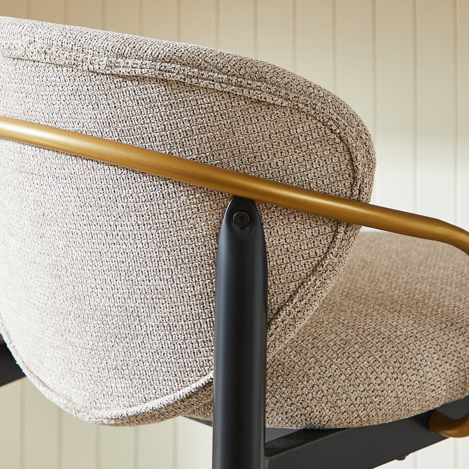 Set of 2 Bar Stools Adjustable Height Backrest Footrest - Chenille Light Brown/Black Gold