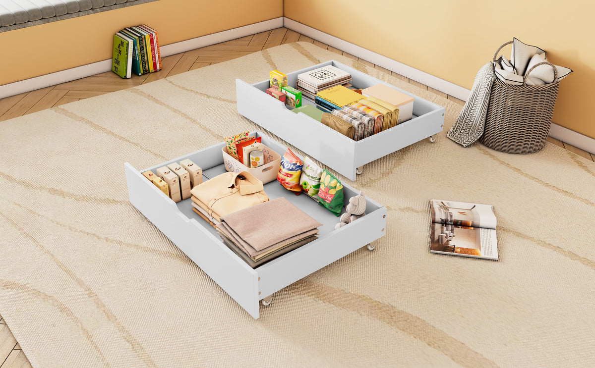 Underbed Storage Drawers, 2-Piece Set with Wheels, White MDF