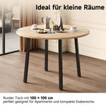 Folding Dining Table, Round 100x100cm, 2-4 Person, Metal Legs, Folding Top, Oak Color