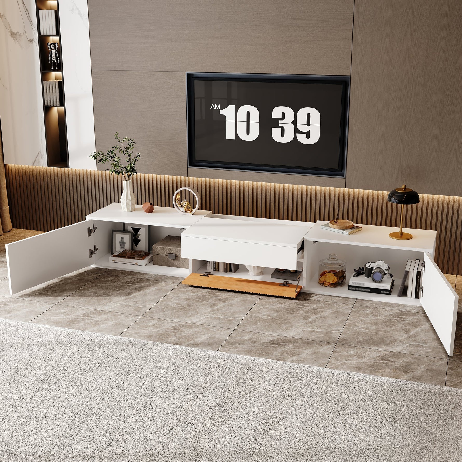 Modern Low TV Stand 180x34x30cm Unique Projector Design
