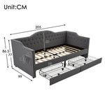 Upholstered Bed Daybed Sofa Bed with USB Type C & 2 Drawers, Grey Linen