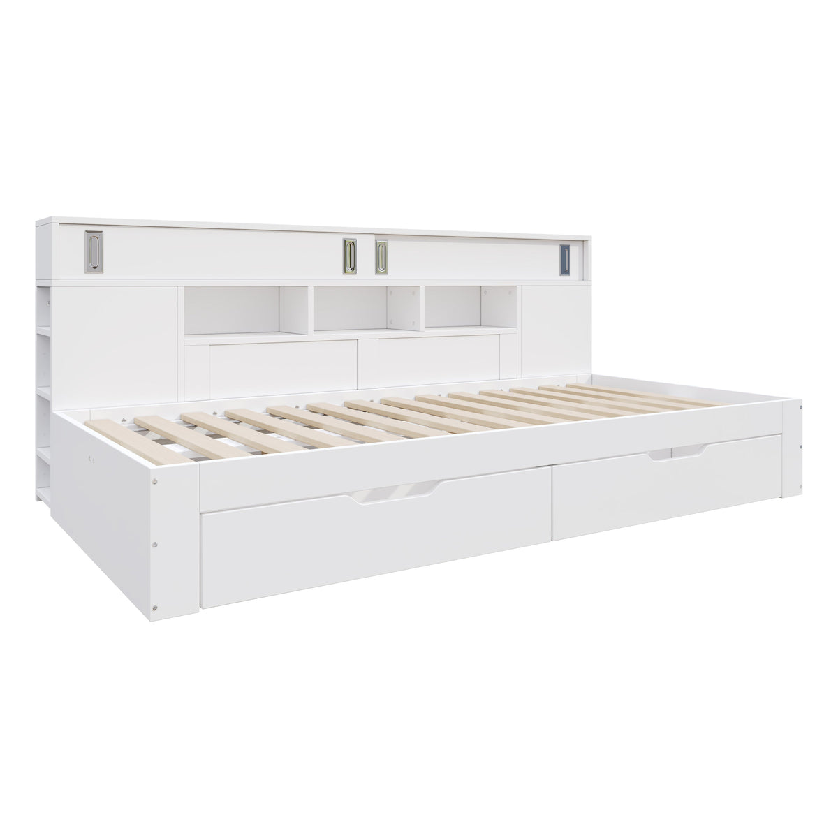 Daybed with Storage Drawers and Shelves, 140x200 cm, White