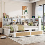 Sofa Bed, Wooden 90*200 Pull-out Multifunctional Single with Storage & Charging Port, White