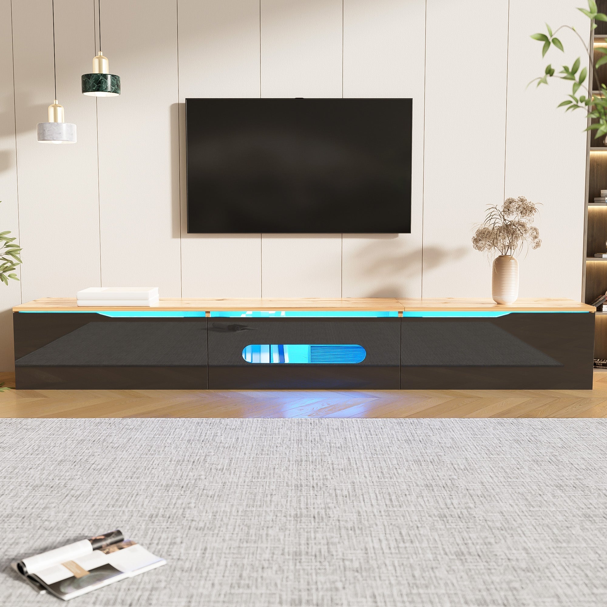 TV Cabinet 180cm Wall-Mountable 16-Color LED Lighting High-Gloss