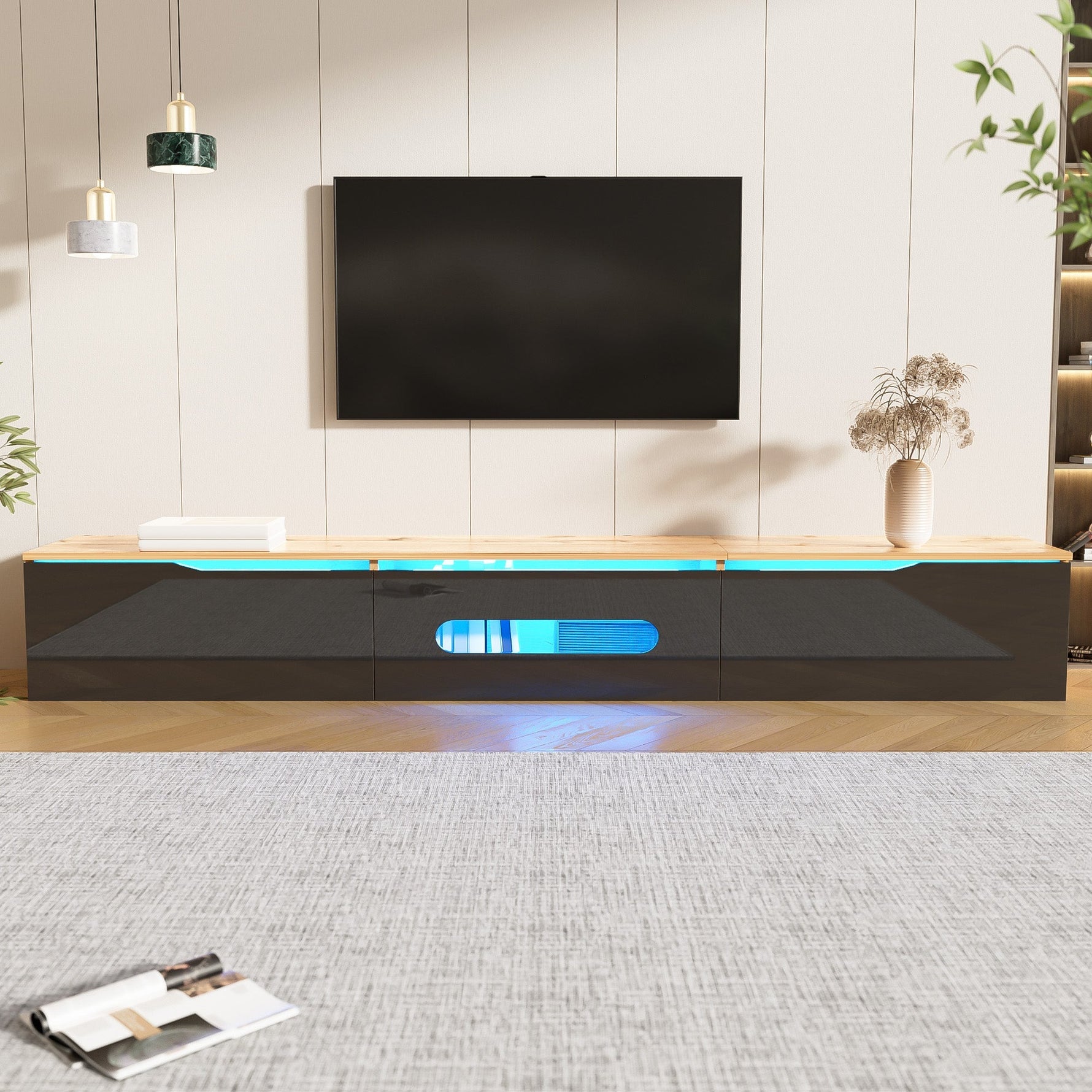 TV Cabinet 180cm Wall-Mountable 16-Color LED Lighting High-Gloss