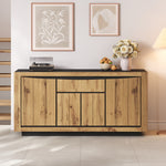 Sideboard 140x52cm 4 Doors 1 Drawer Handleless Storage Wood/Black