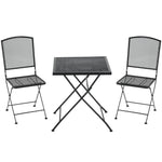 Garden Bistro Set, 3 Persons, 1 Table, 2 Folding Chairs, Metal Grey