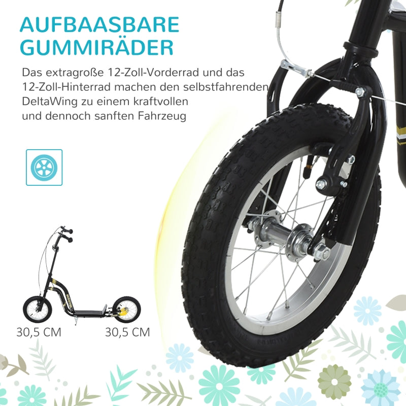 Kids' Scooter with 12-Inch Pneumatic Tires and Kickboard, Aluminum, Black