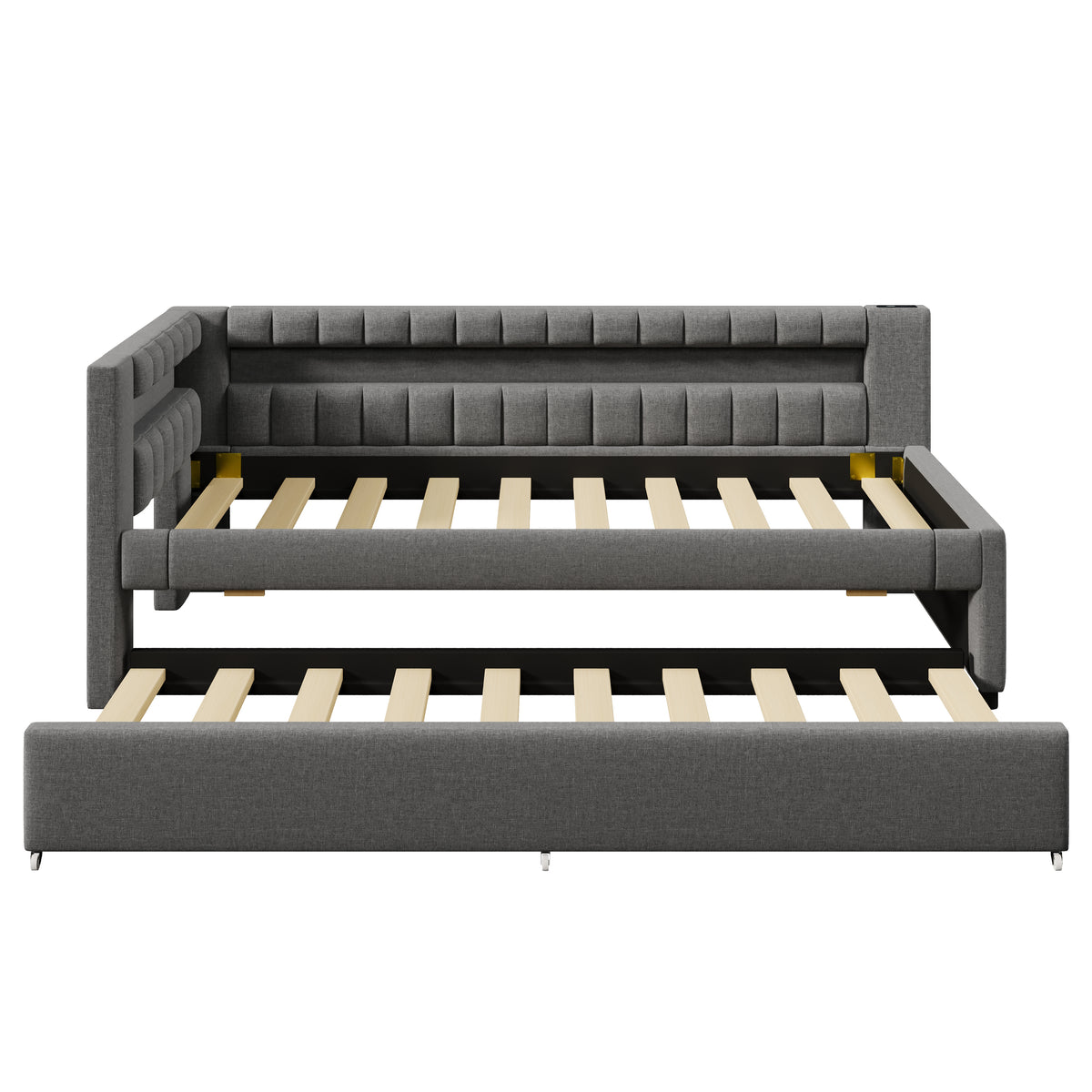 Daybed Sofa Bed 90x200cm with Trundle & LED, Grey Linen