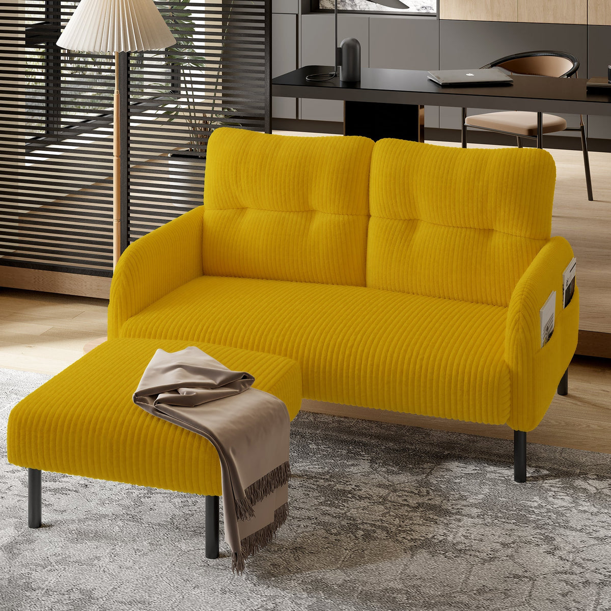 Corduroy Stool - Metal Frame, Super Soft Velour - Premium