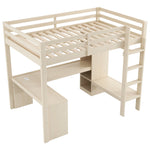 Loft Bed 140x200 with Desk, Shelves, LED & USB Port - Natural
