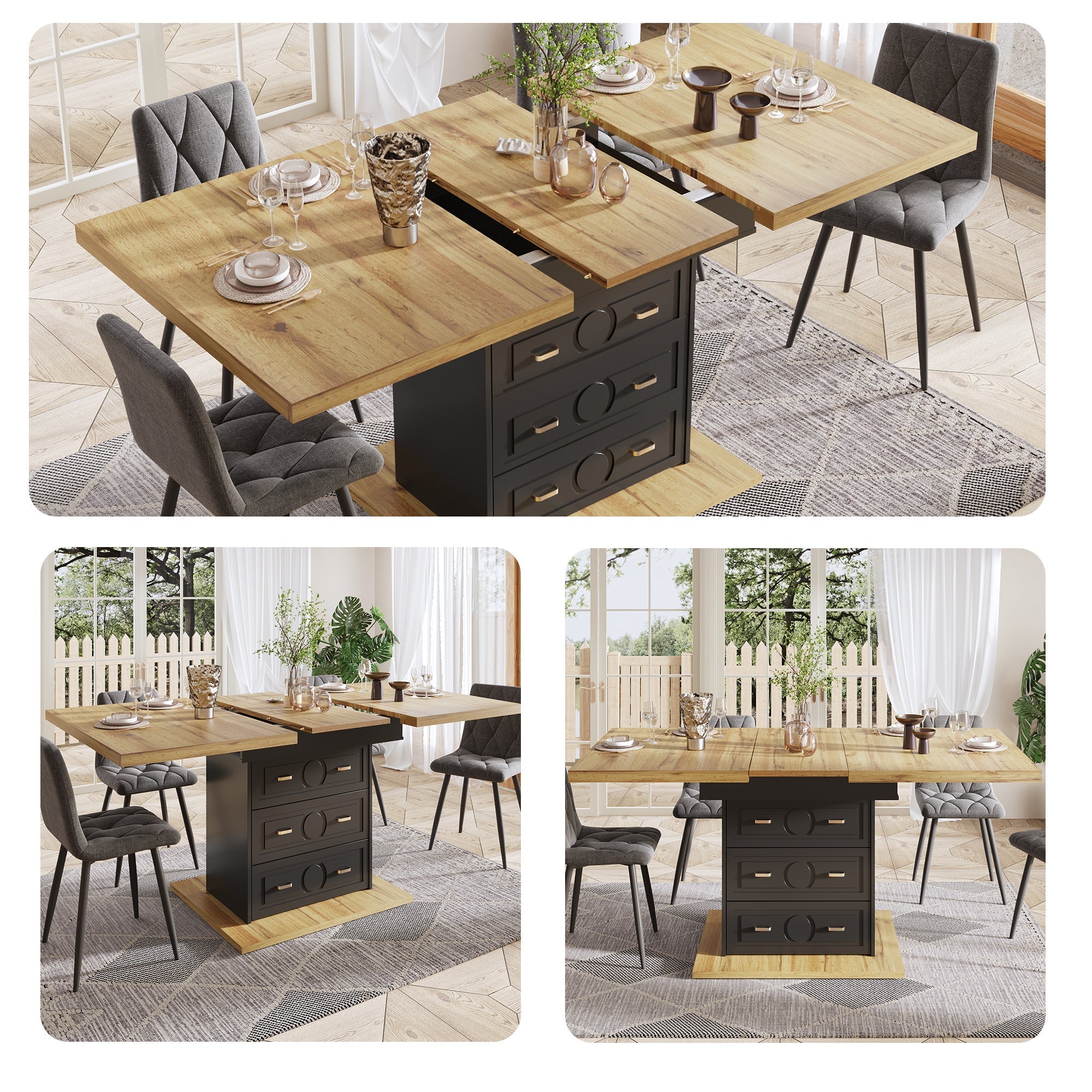 Extendable Dining Table 110-140x80cm 6 Person - Wood Grain