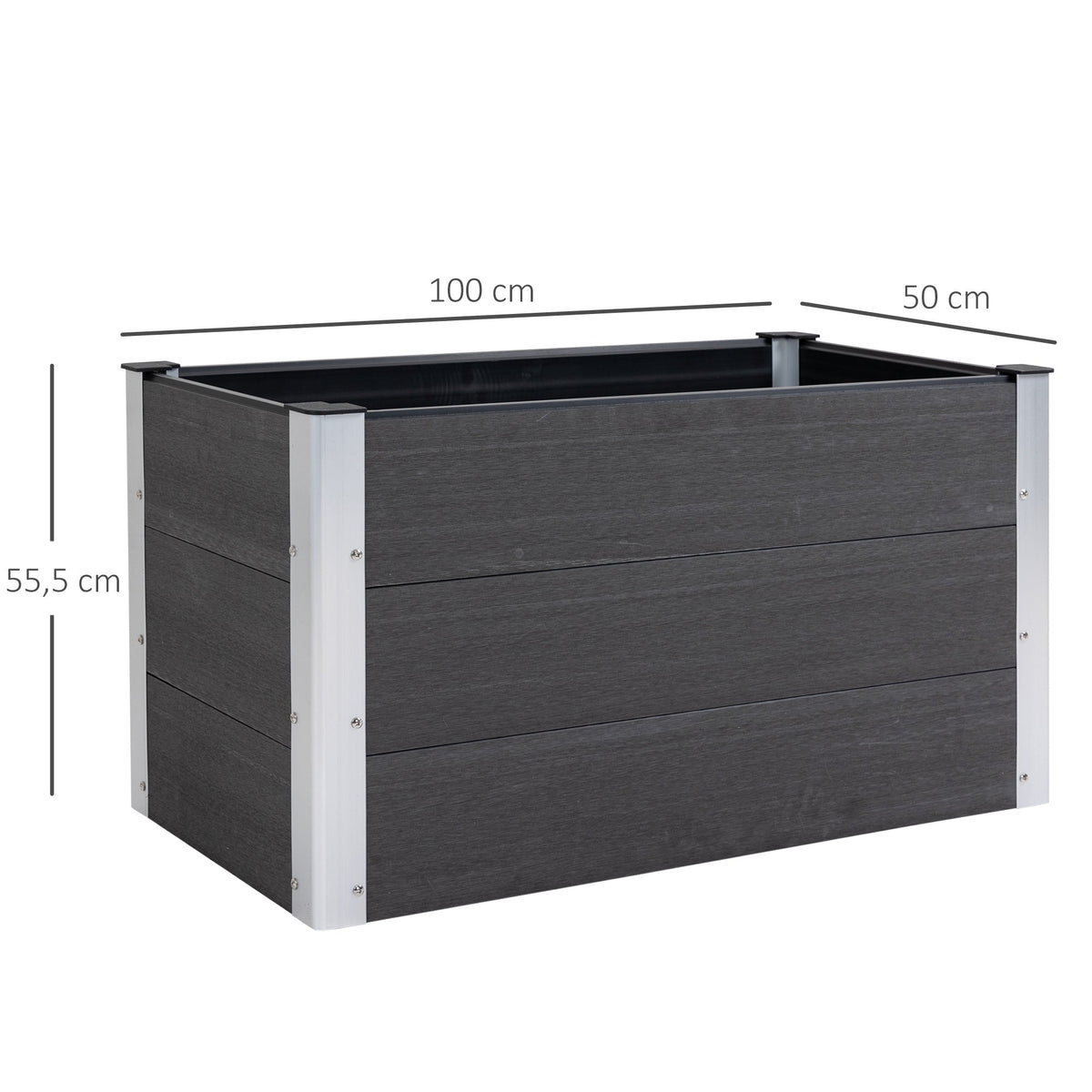 Raised Garden Bed Planter, Weatherproof WPC/Aluminum, 100x50x50cm, Grey