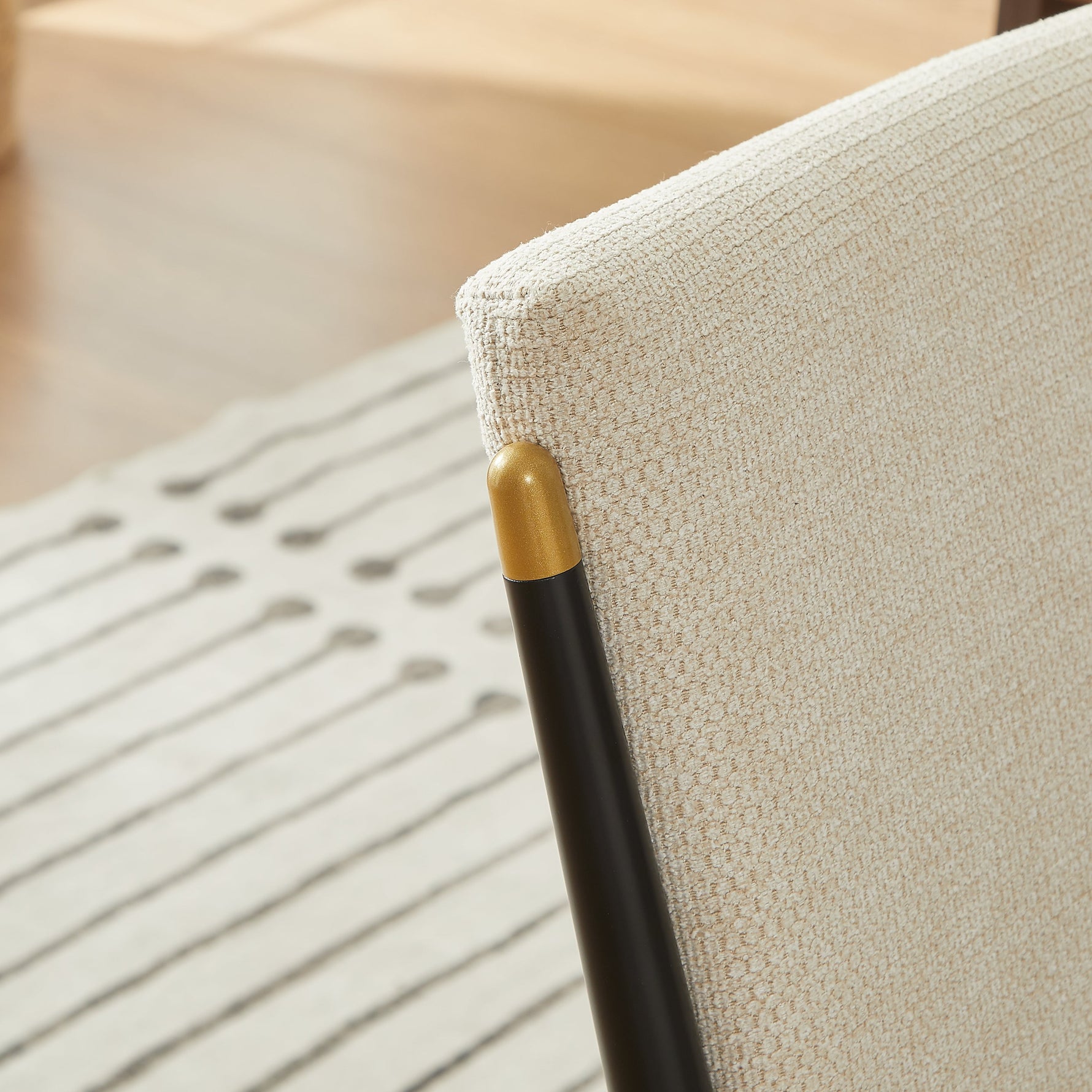 Set of 2 Dining Chairs Scandinavian Style Black/Gold Legs - Cream Fabric