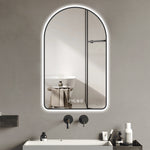 Arched LED Bathroom Mirror, 70x120cm, Anti-Fog, Dimmable, Time/Temp Display, Black Frame