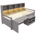 Children's Bed 90x200cm with Desk & LED Light, Solid Wood, Grey