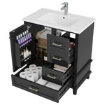 Bathroom Cabinet with Ceramic Sink and Silent Drawers, Black