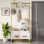Wardrobe, Compact Multifunctional Storage with Mirror, Hooks & Shoe Bench