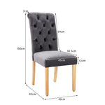 Velvet Dining Chairs, Set of 6, Oak Legs, Chrome Knockers, Grey