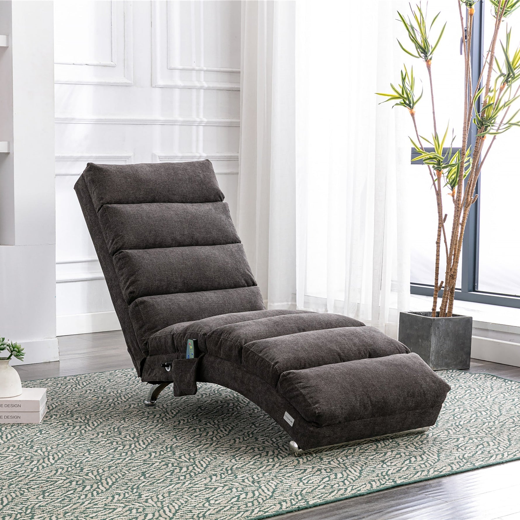 Relaxation Lounger with Vibration Function and Side Pockets, Bagcloth and Metal
