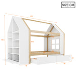 Children's House Bed 90x200 with 2 Drawers & LED, White & Natural