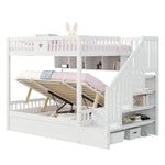 Wooden Bunk Bed 140x200cm with Hydraulic Storage & Stairs, White