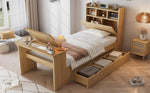 Children's Single Bed 90x200cm with Drawer & Table, Natural Wood