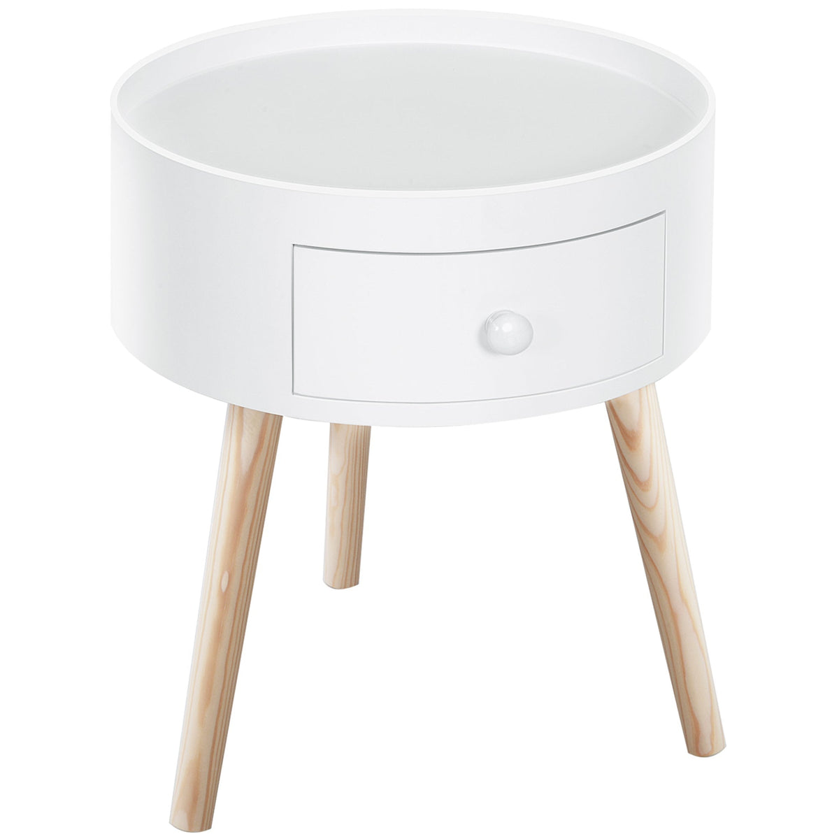 Coffee Table with Drawer, Round Side, 50 kg, White