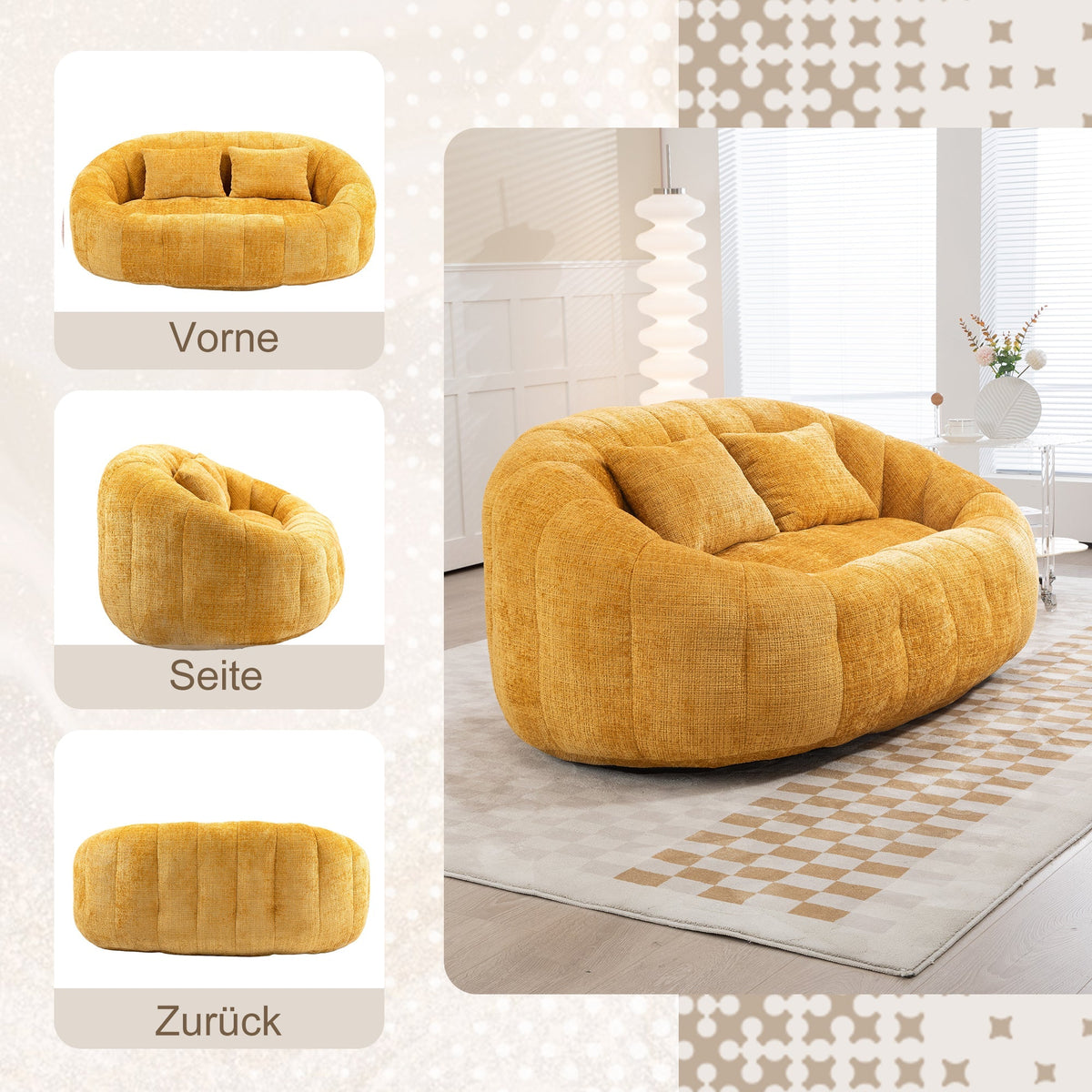 Bean Bag Sofa High Back Comfort Lounger Indoor Outdoor Yellow Chenille