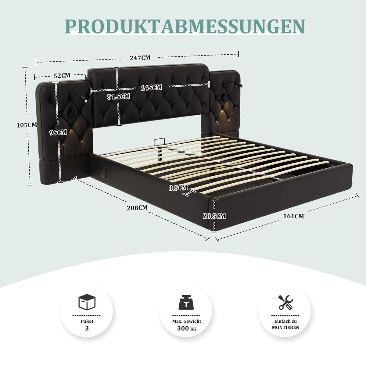 Bed Frame 160x200cm Hydraulic Storage USB Desk Lamp Velvet, Black
